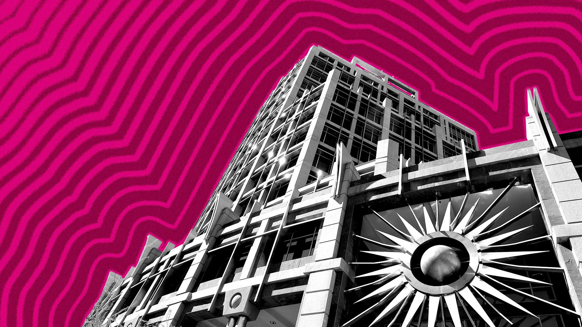 Illustration of Phoenix City Hall with lines radiating from it.