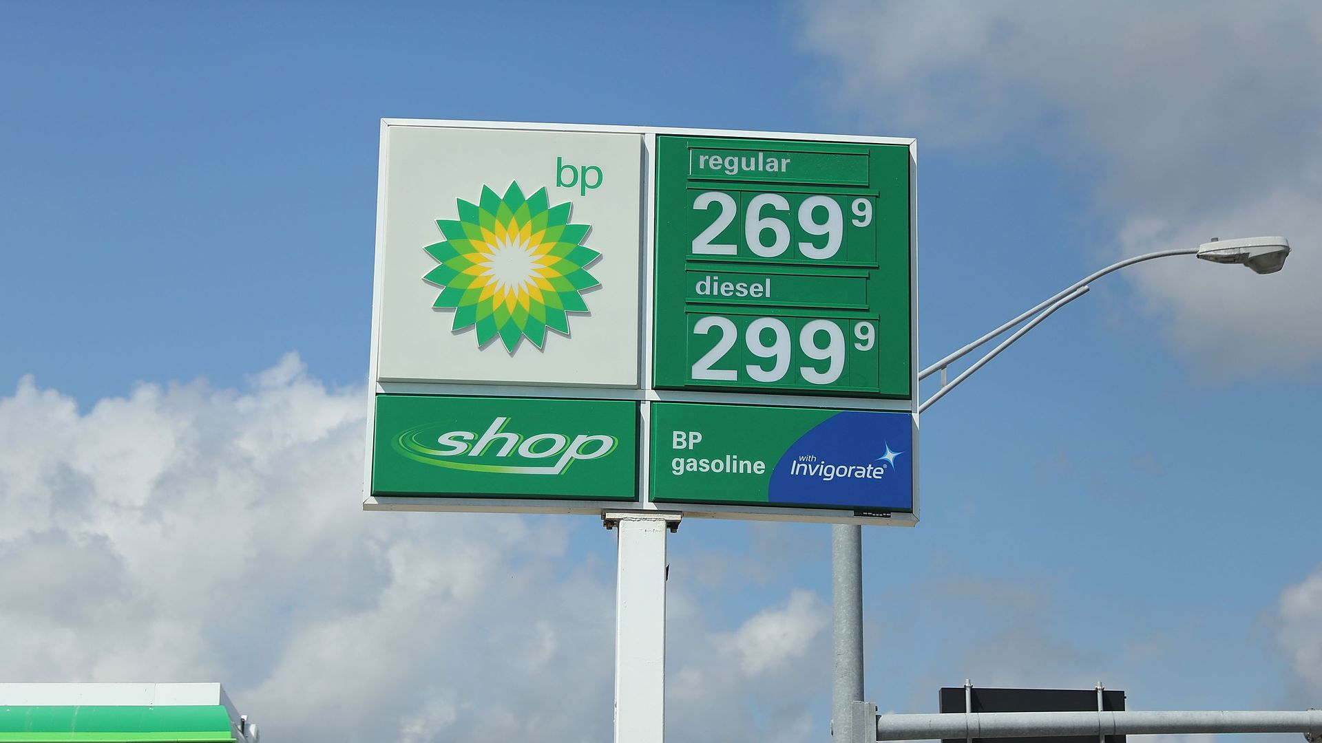 A sign showing gas prices in 2014.
