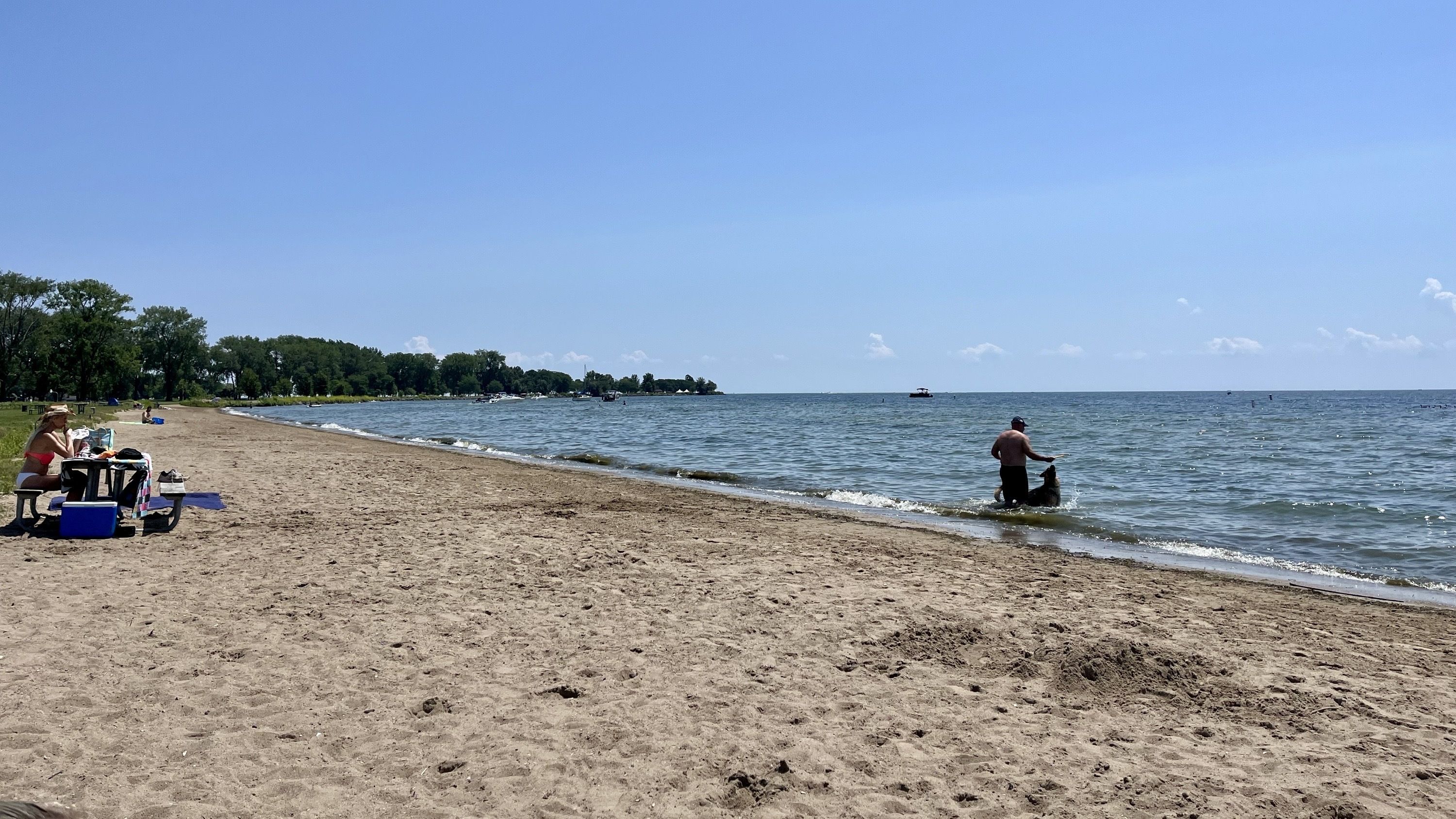 A view of the beach and clear blue water