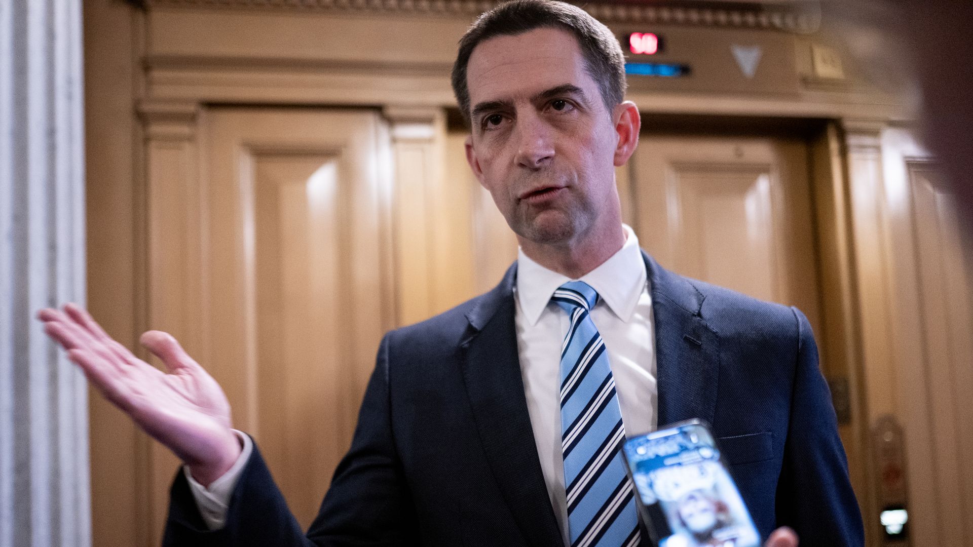 U.S. Sen. Tom Cotton (R-AR) speaks with members of the media on March 22, 2024 in Washington, DC. 