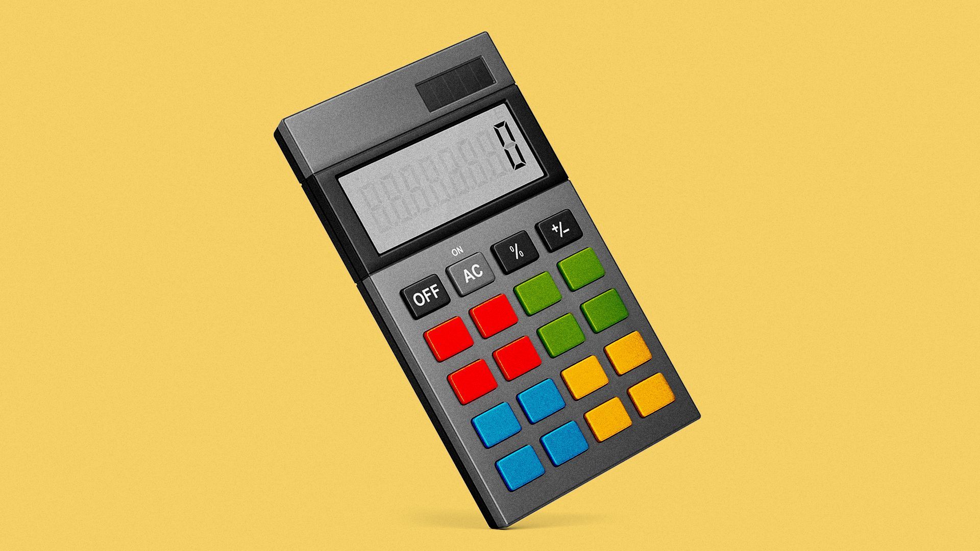Illustration of a calculator with colorful buttons that make up the squares of the Microsoft logo