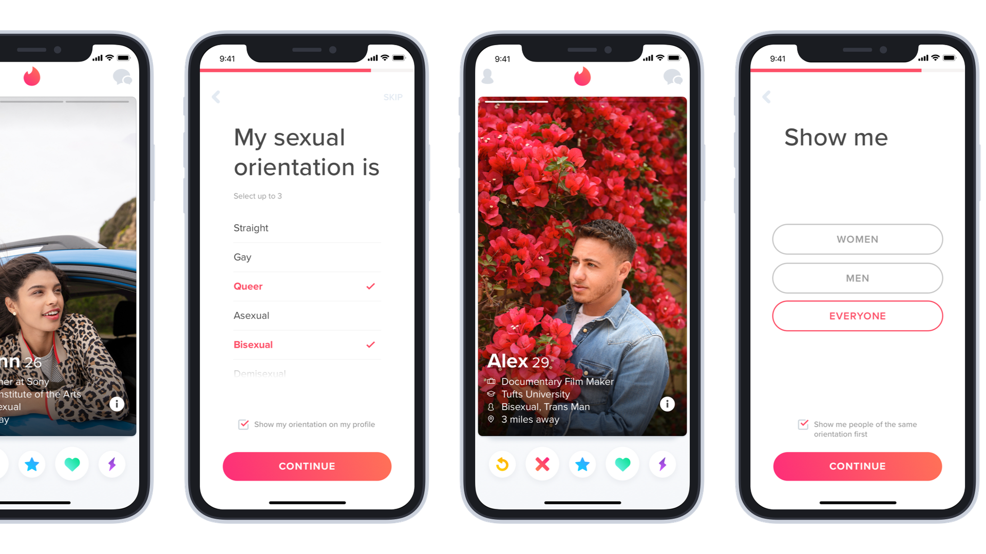 The new sexual orientation options offered in the Tinder app