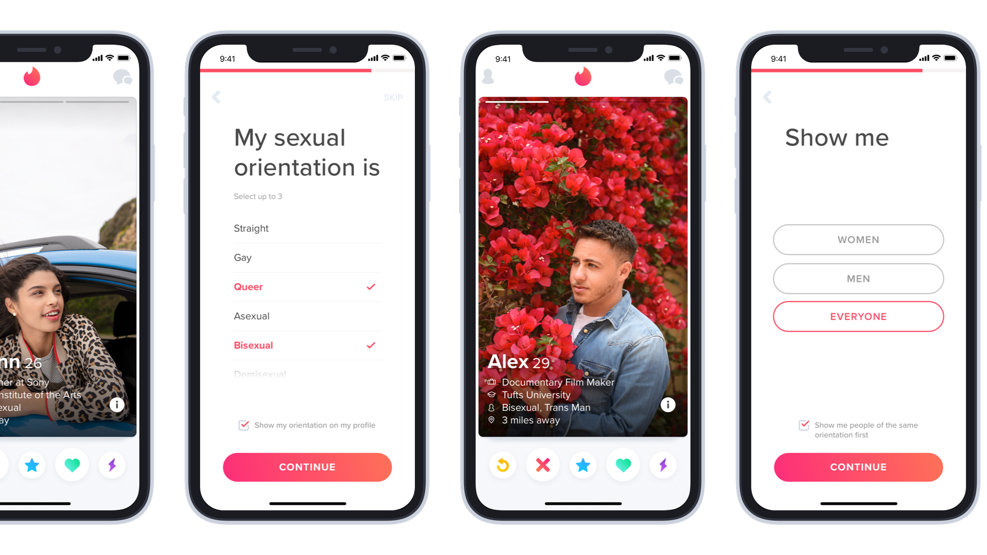 The new sexual orientation options offered in the Tinder app