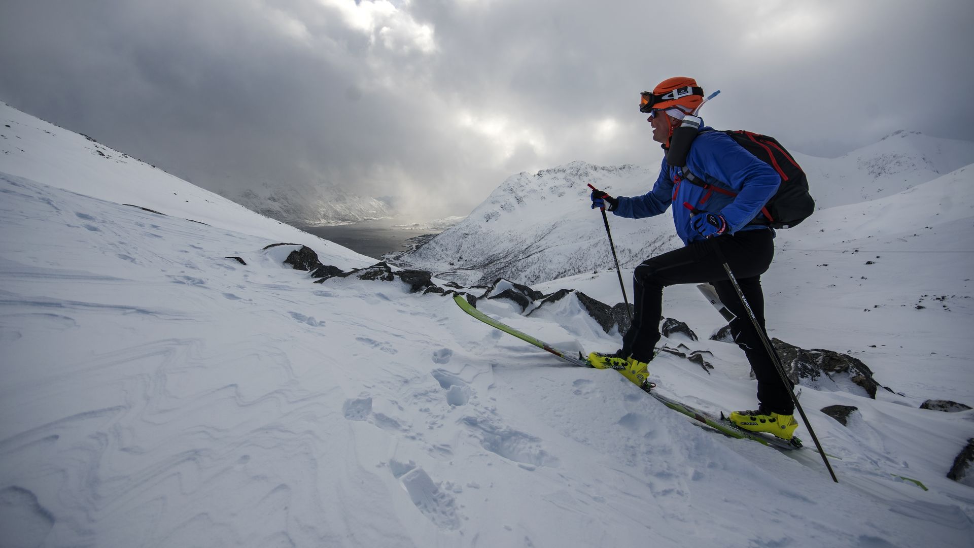 A skier competes in a skimo race in Norway. Photo: Kai-Otto Melau/Getty Images