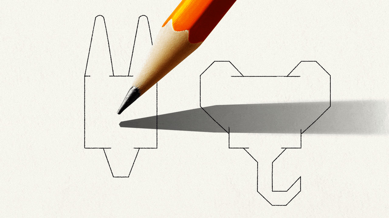 Animated illustration of a pencil hovering between two check boxes, one shaped like a donkey and the other shaped like an elephant.