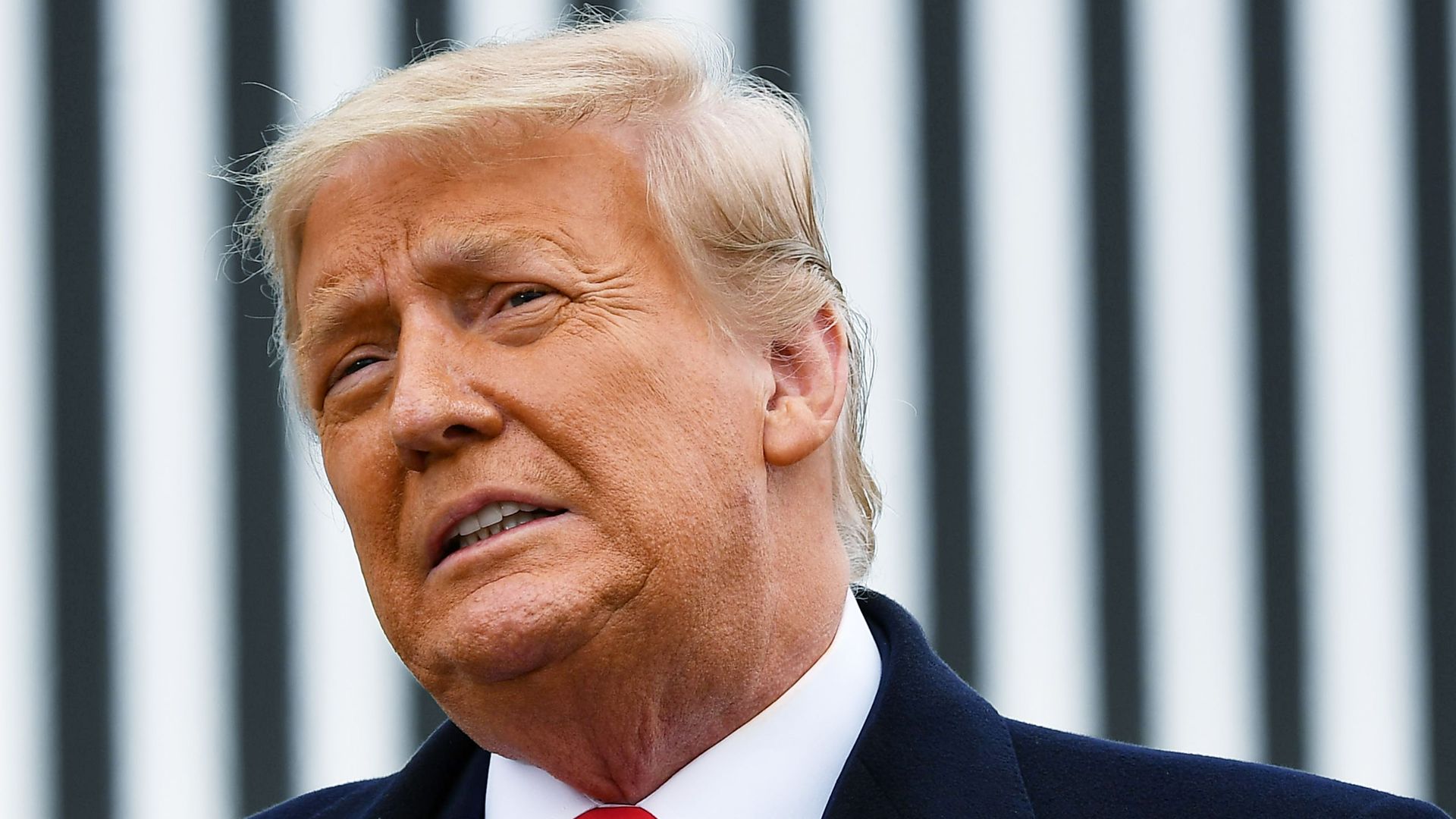  President Donald Trump speaks following a section of the border wall in Alamo, Texas, on January 12