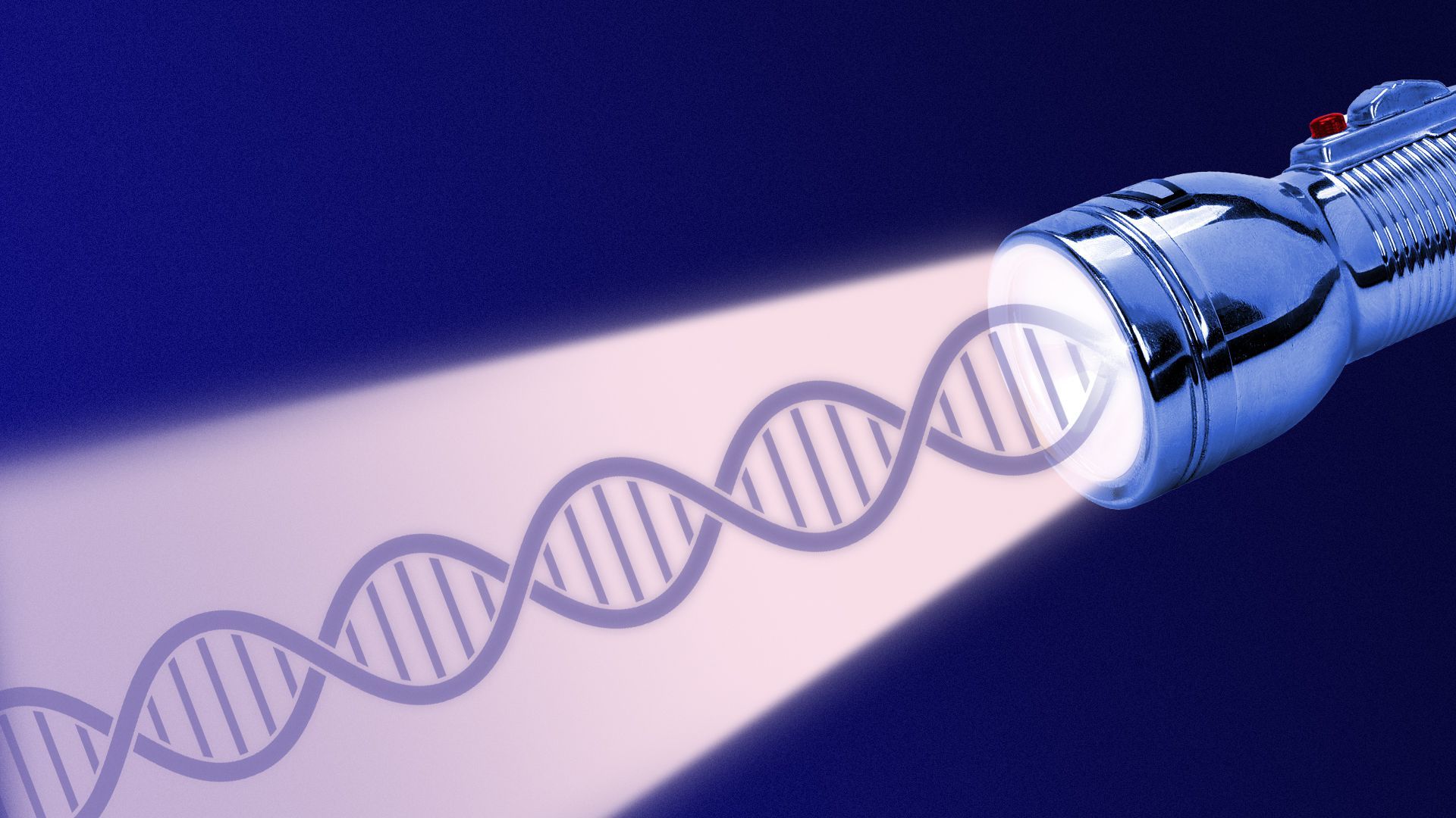 Illustration of a flashlight shining a light with a dna strand in it