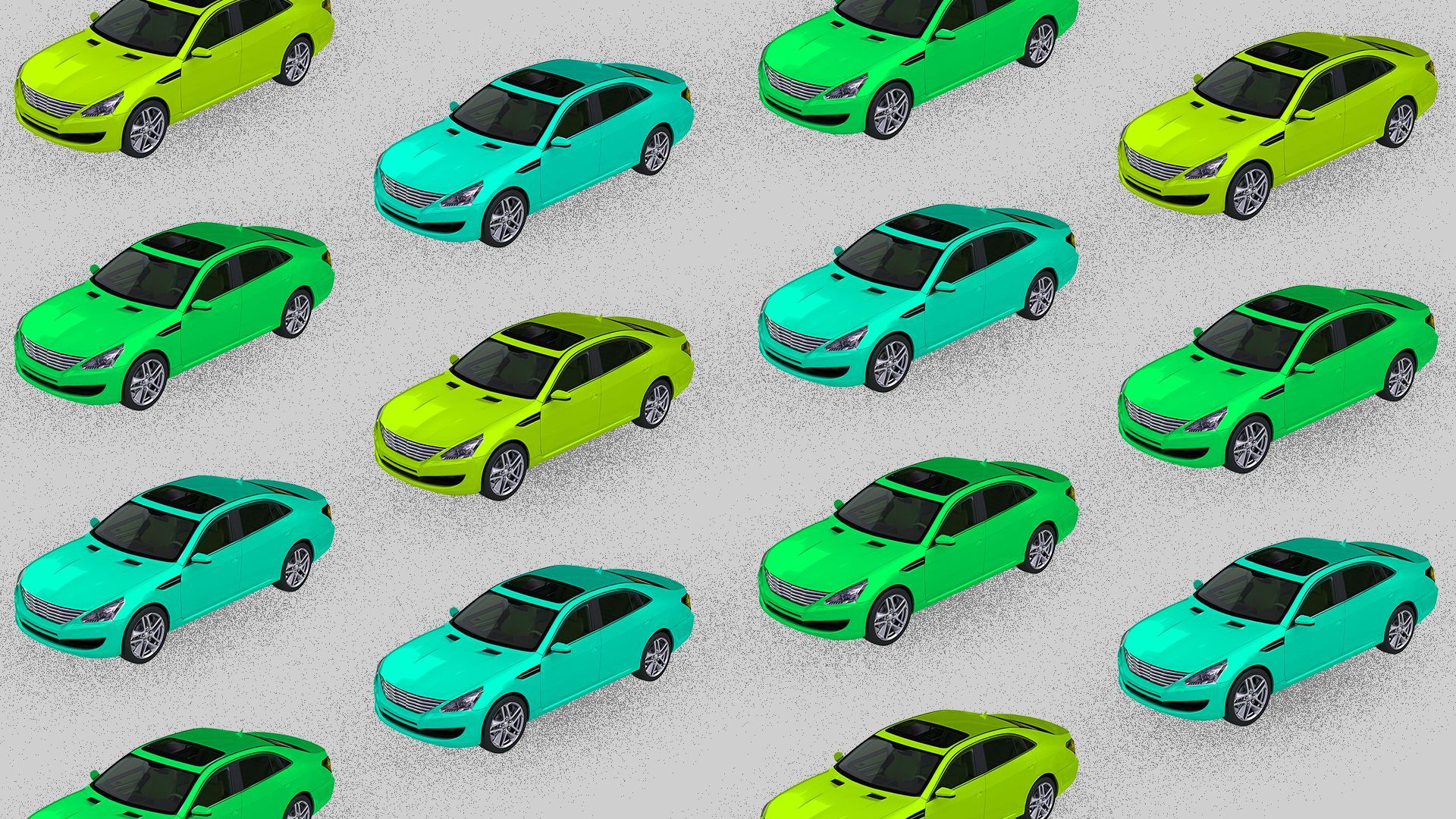 Illustration of a pattern of cars in varying green colors