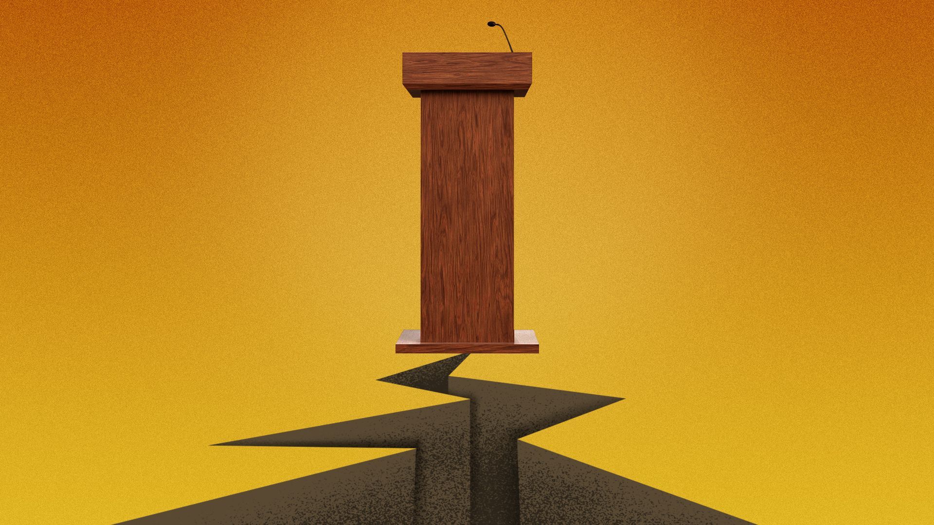 Illustration of a large crack emerging below a podium.