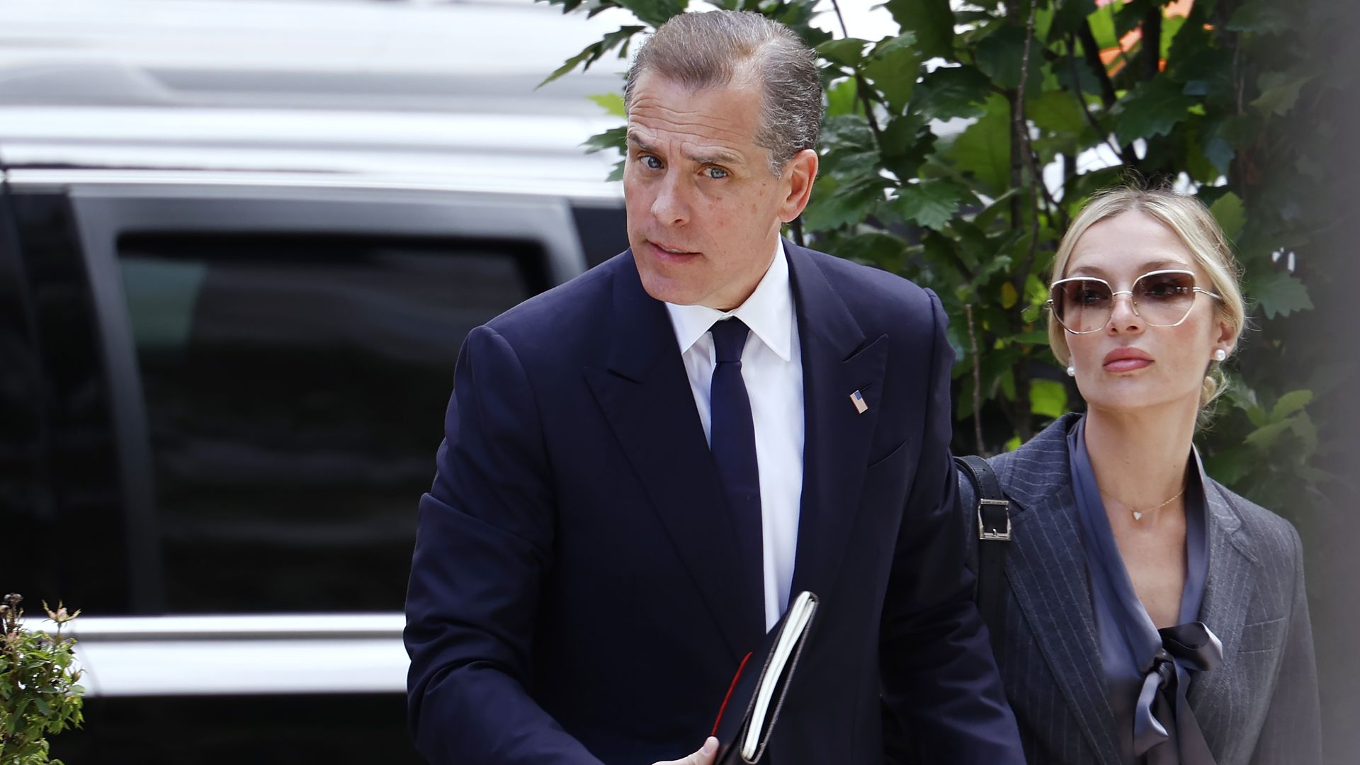 WILMINGTON, DELAWARE - JUNE 03: Hunter Biden, son of U.S. President Joe Biden, joined by his his wife Melissa Cohen Biden, arrives to the J. Caleb Boggs Federal Building on June 03, 2024 in Wilmington, Delaware. Biden is standing trial for felony gun charges. (Photo by Anna Moneymaker/Getty Images)