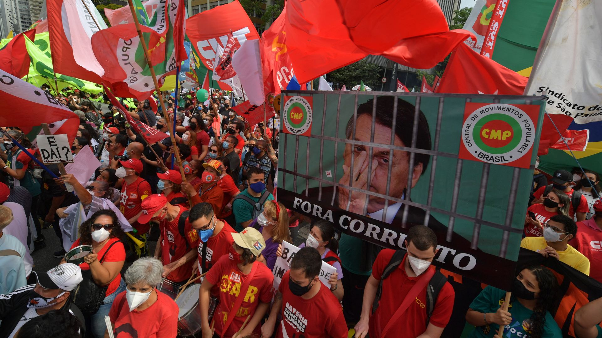  Hundreds of demonstrators take part in a protest against Brazilian President Jair Bolsonaro, in Sao Paulo, Brazil, on October 2. 