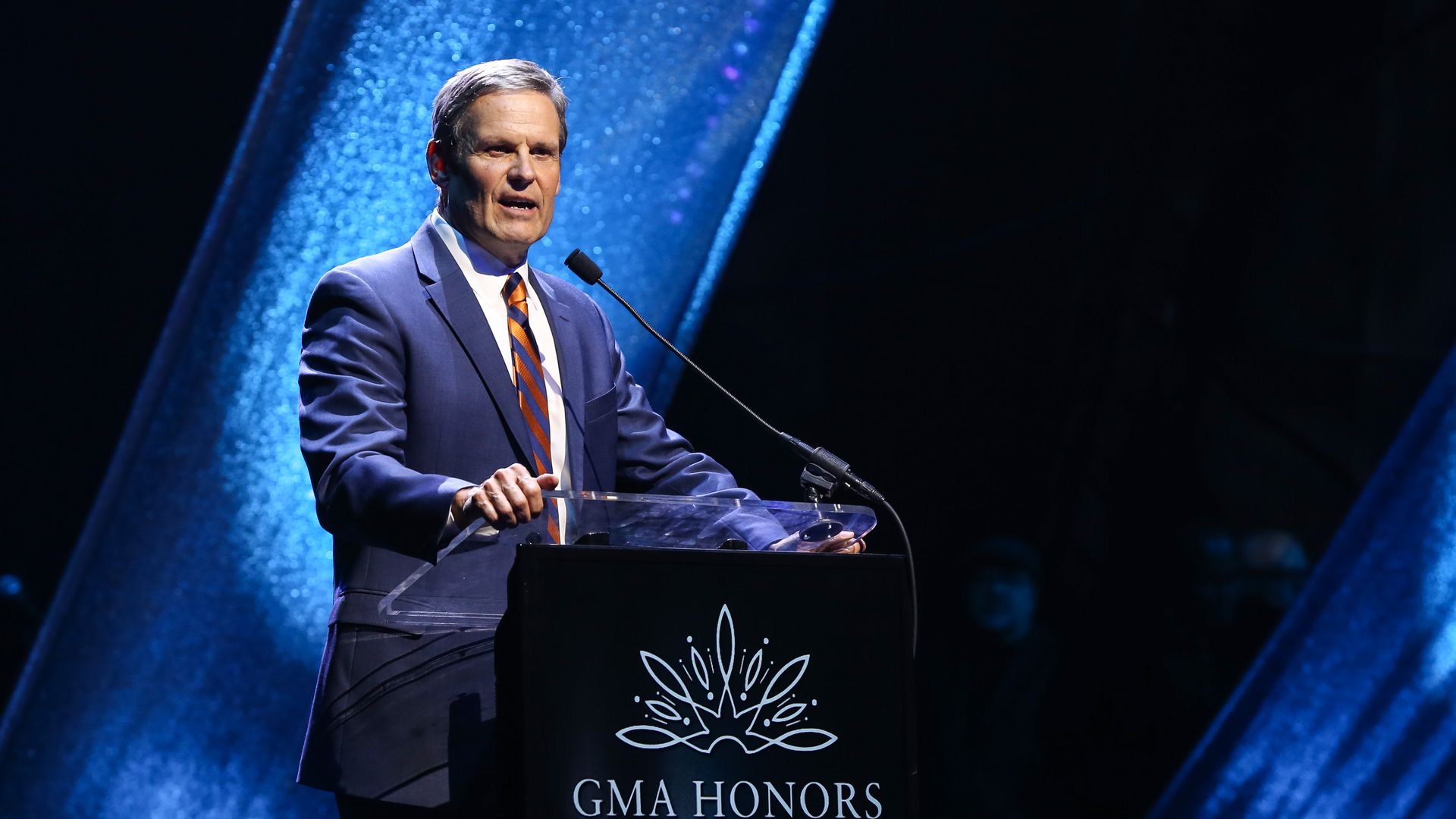 Tennessee Gov. Bill Lee speaks from behind a podium