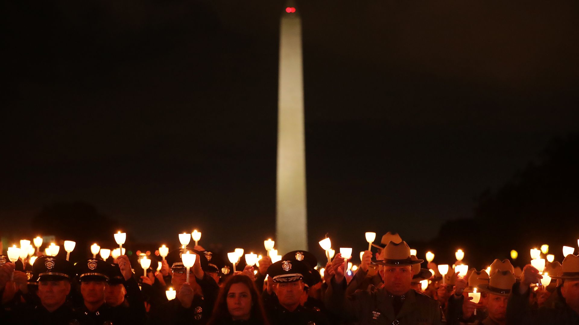 Thousands of law enforcement officers and their family and supporters gather for the National Police Week 31st Annual Candlelight Vigil on the National Mall May 13, 2019 in Washington, DC. Police, political leaders and family members of those officers who died in the line of duty gathered on the Nat