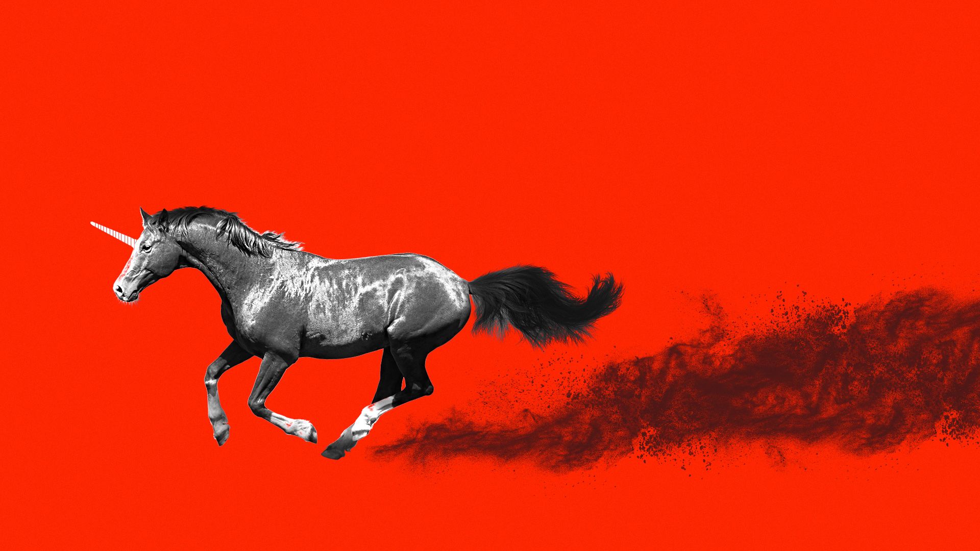 Illustration of unicorn stampeding through a field