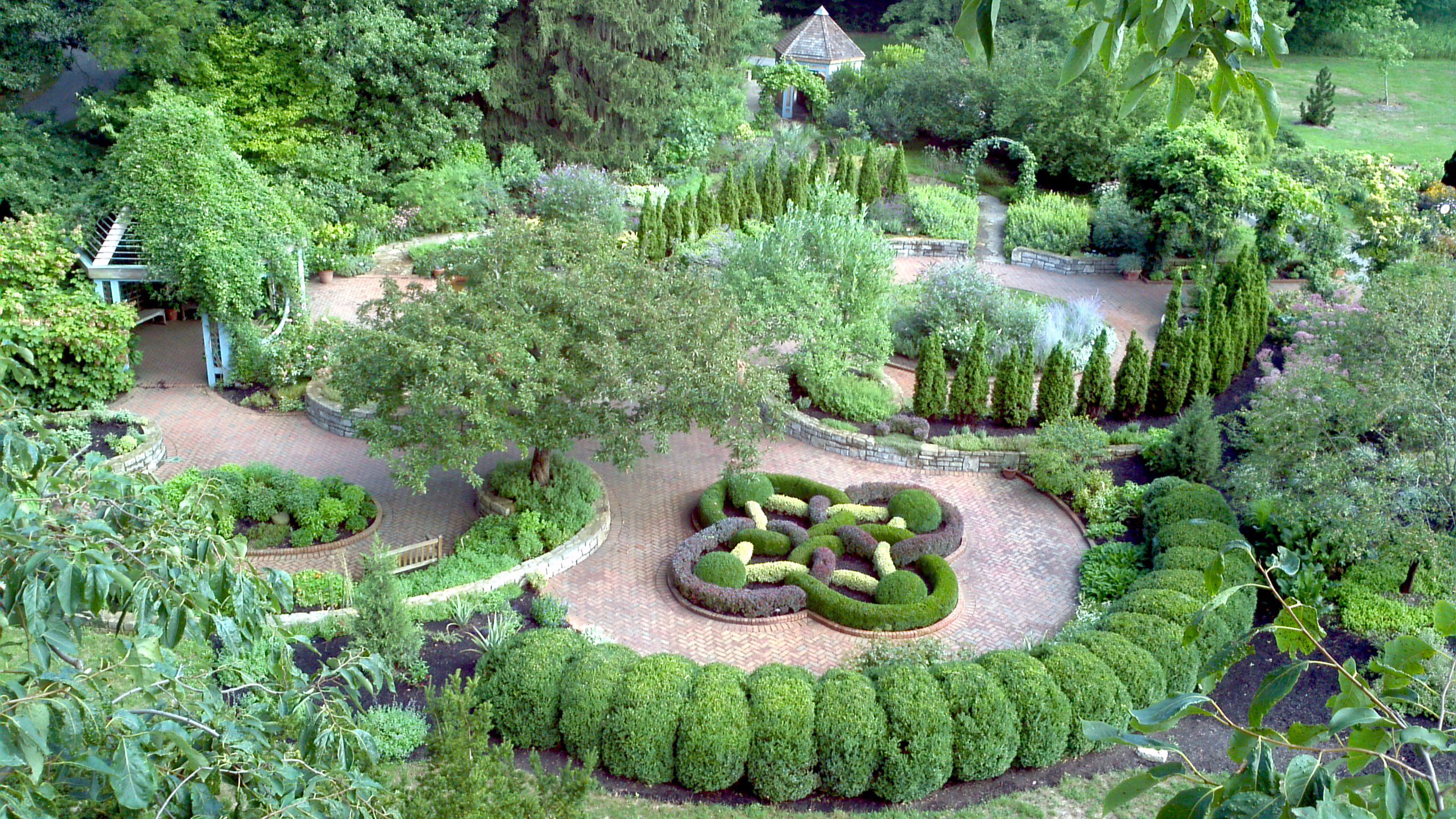 An aerial overview of Inniswood Metro Park's herb garden