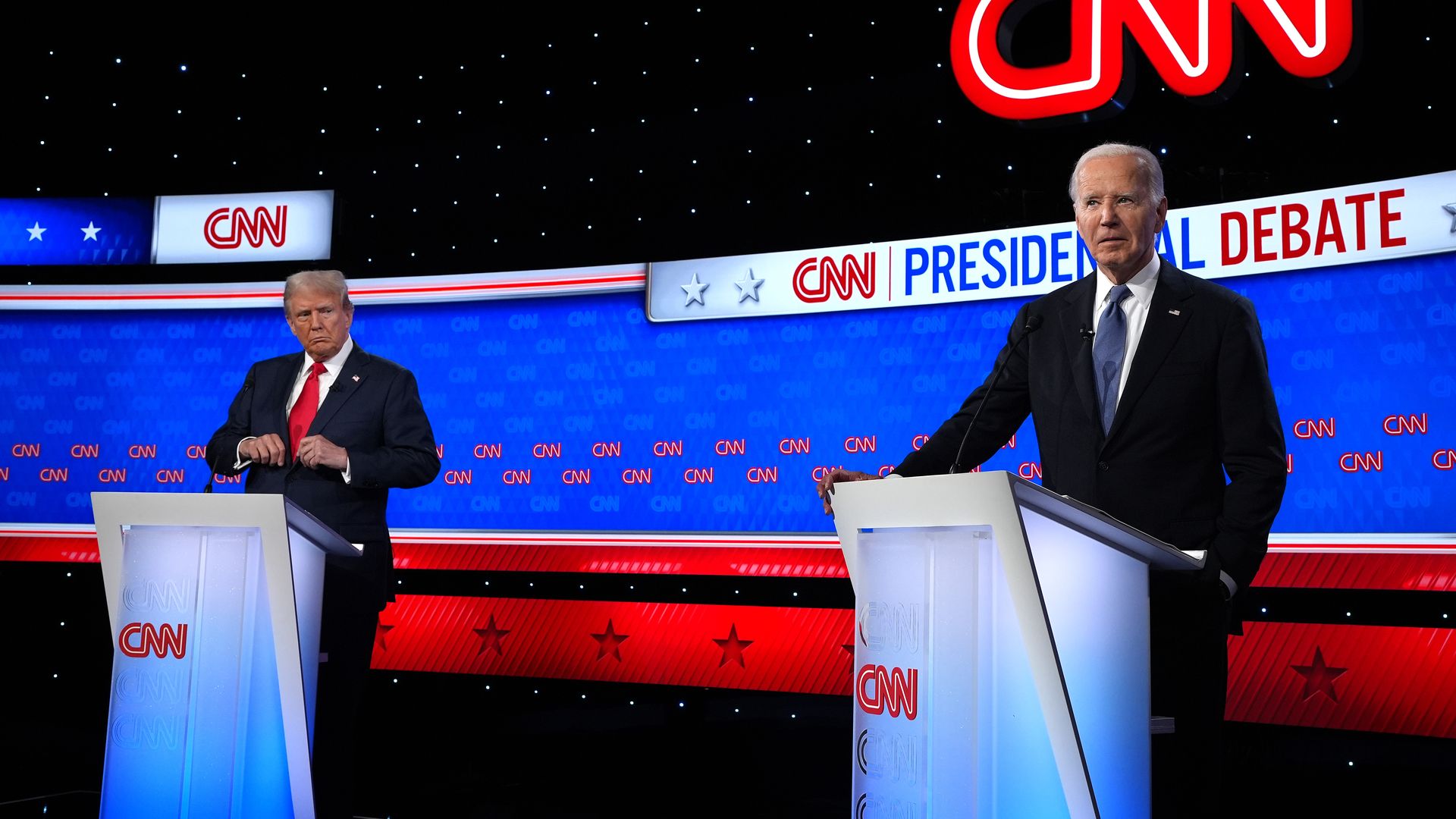 trump and biden at podiums at the CNN presidential debate