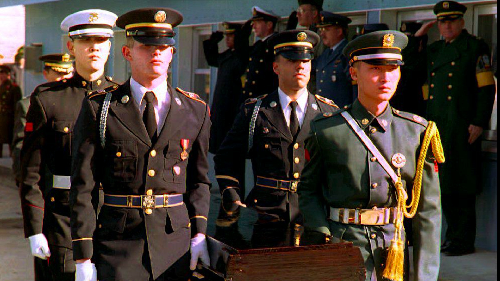 United Nations honor guards carry remains of U.S servicemen killed during the Korean War. Photo: Choo Youn-Kong/AFP/Getty Images