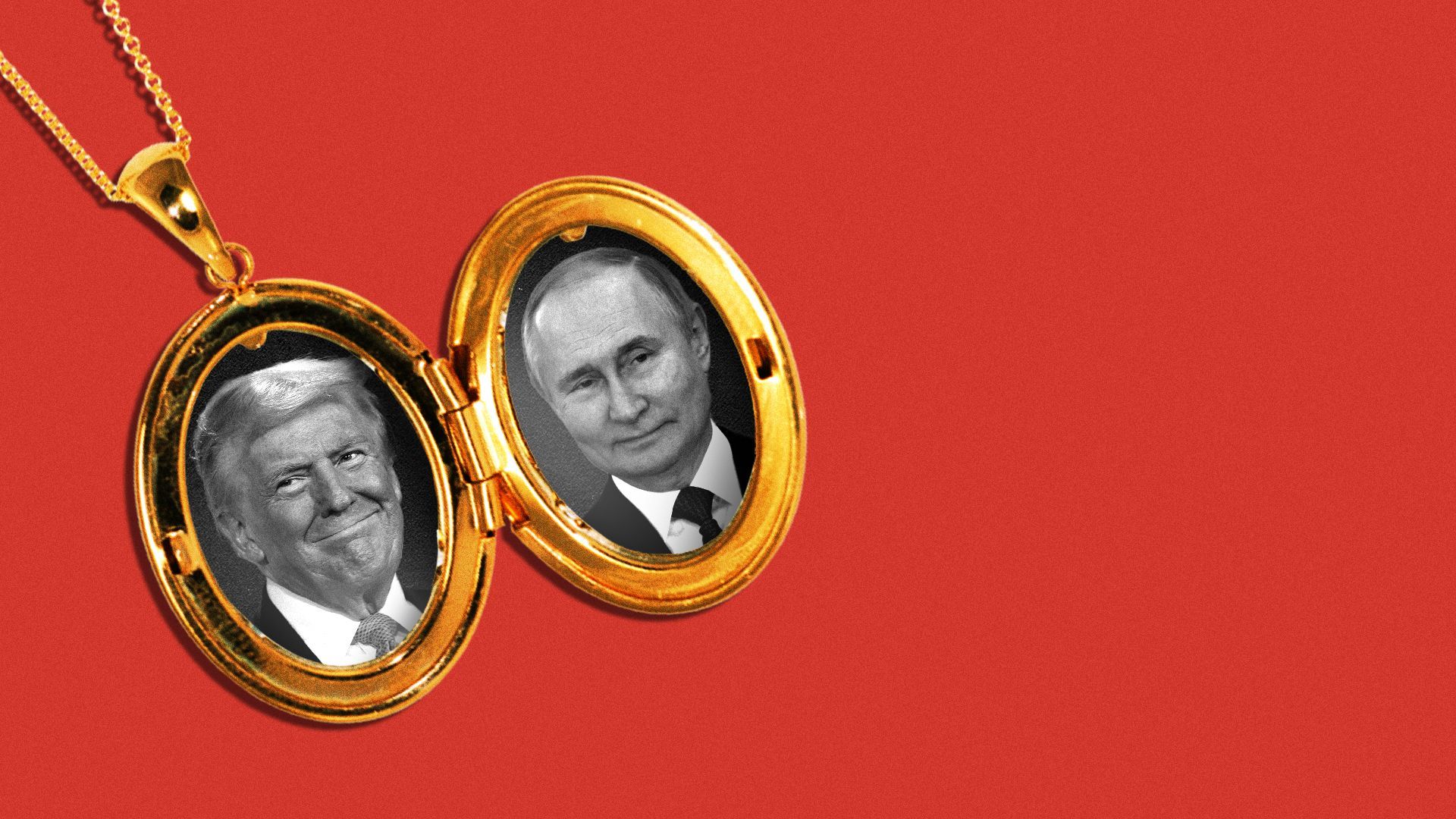 Photo illustration of President Donald Trump and Russian President Vladimir Putin's photos inside of a locket.