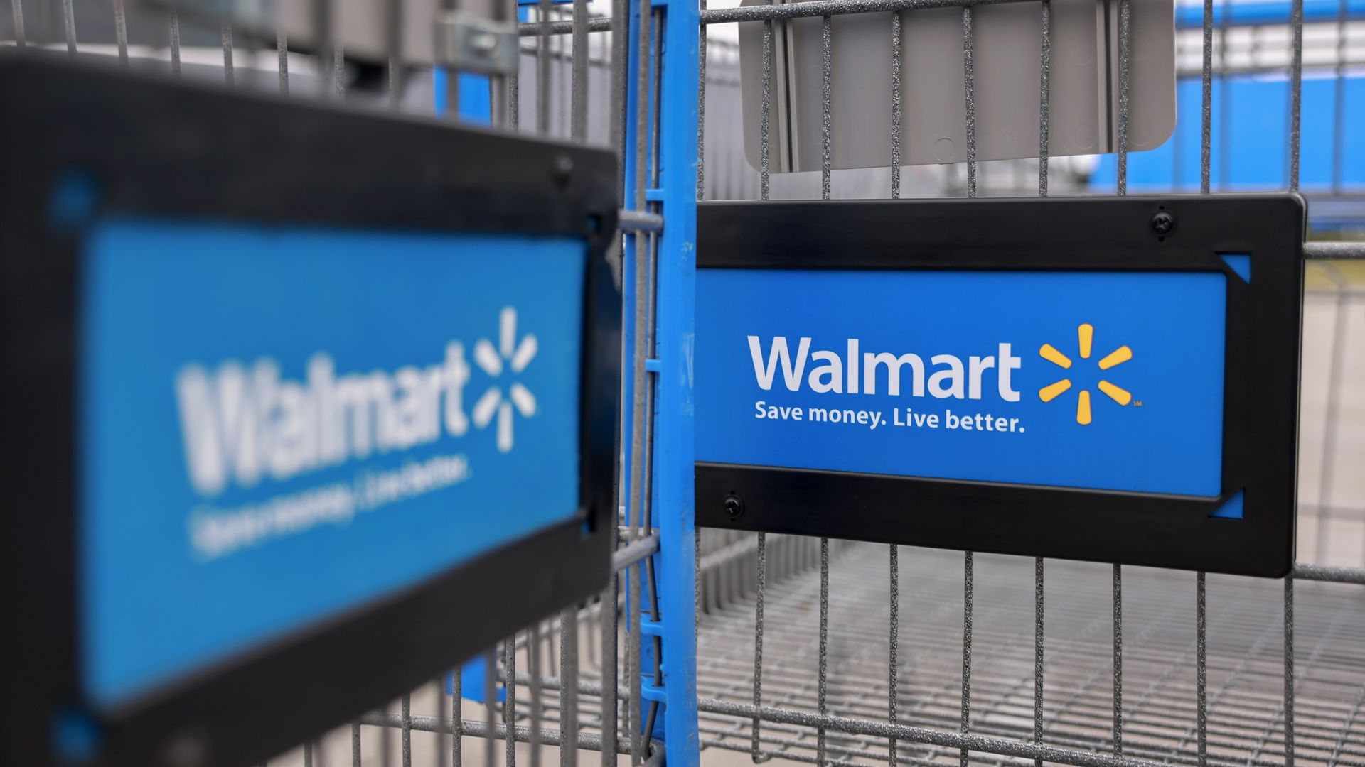 A Walmart cart sits outside a Supercenter on November 18, 2024 in Miami, Florida.