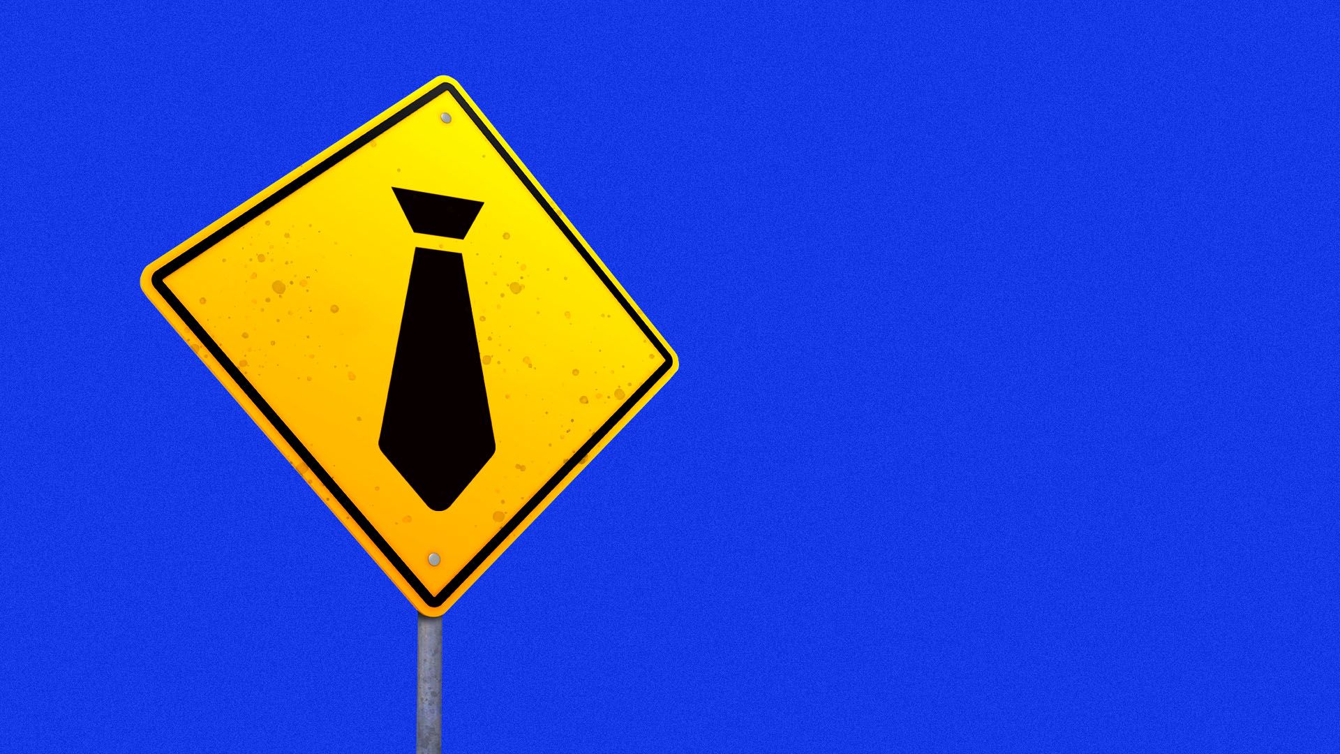 Illustration of a road caution sign with a tie icon on it