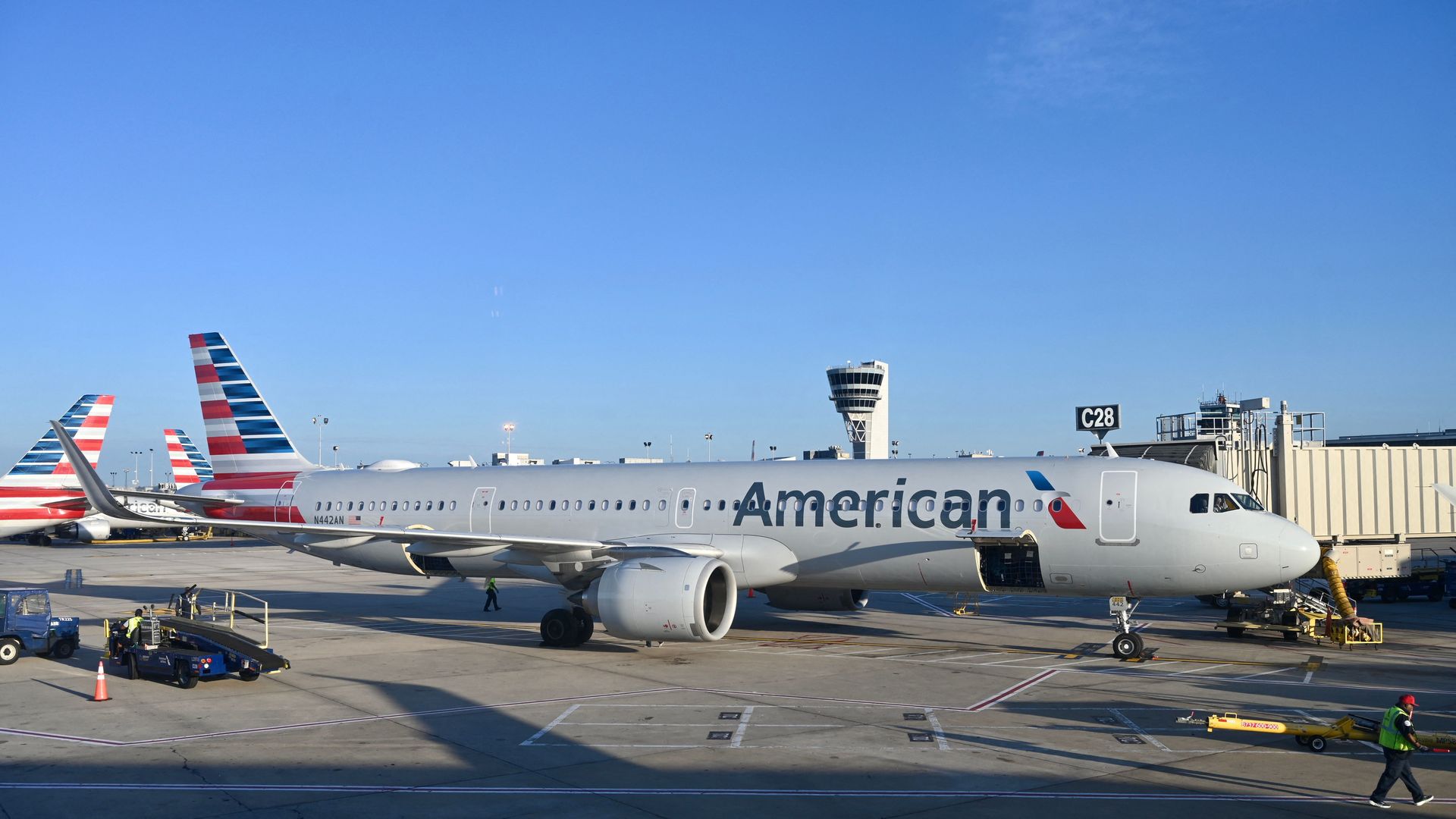 American Airlines planes are seen at Philadelphia International Airport in Philadelphia, Pennsylavania on June 20, 2022.  Photo: Daniel Slim/AFP via Getty Images