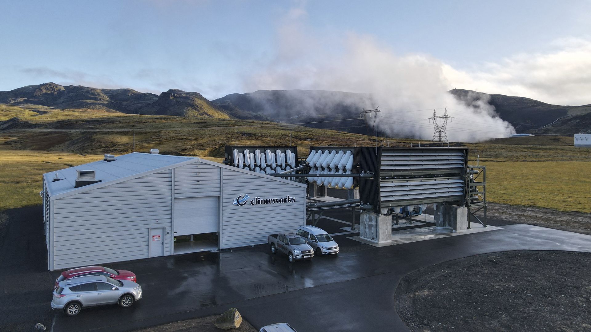 Photo of an industrial plant in Iceland designed to take carbon out of the air.