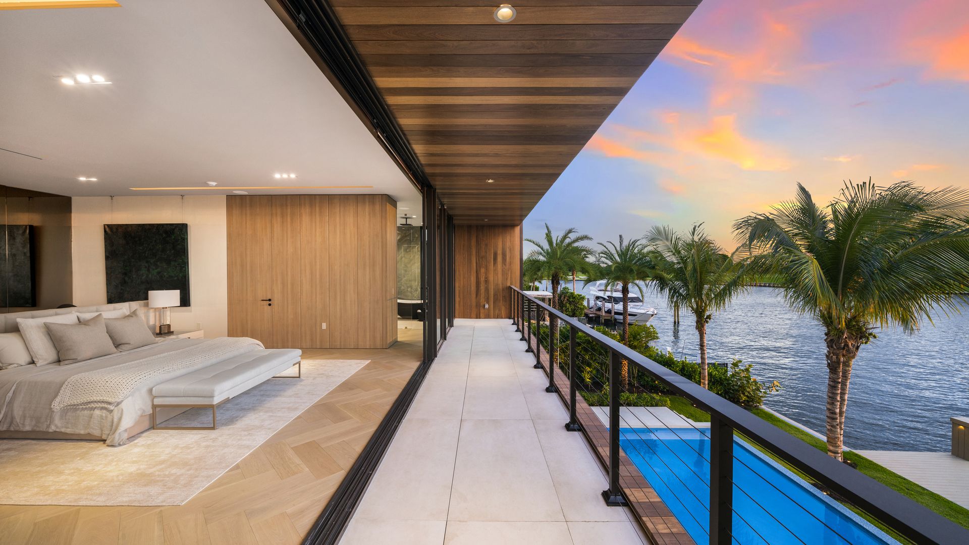 A master bedroom facing Biscayne Bay