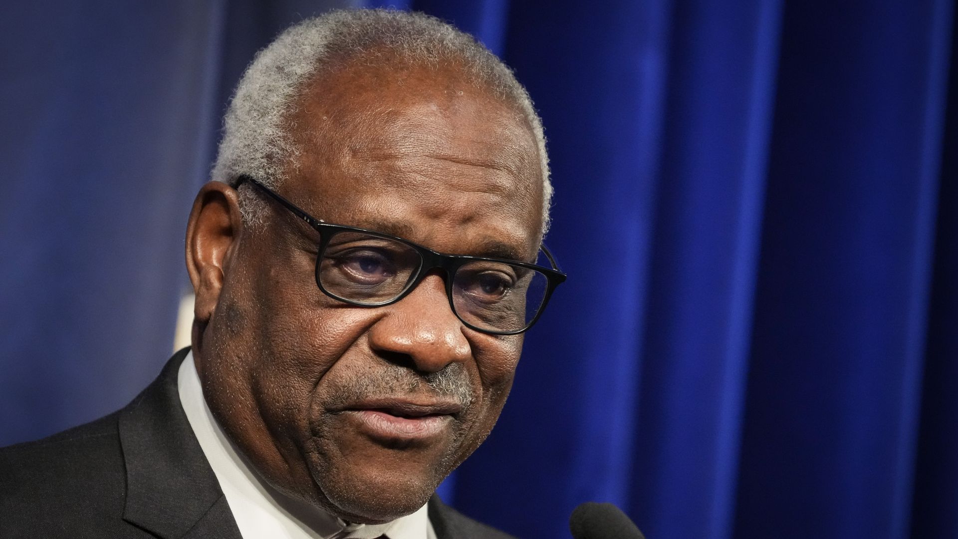 WASHINGTON, DC - OCTOBER 21: Associate Supreme Court Justice Clarence Thomas speaks at the Heritage Foundation on October 21, 2021 in Washington, DC.