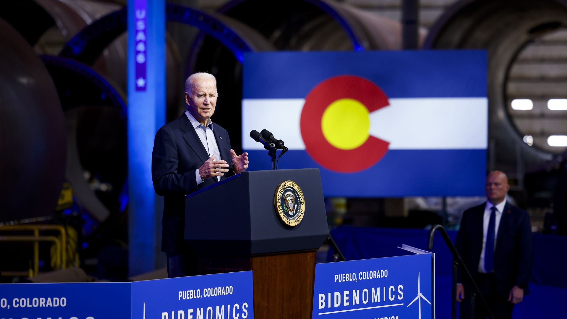 President Biden speaks at CS Wind on Nov. 29, 2023 in Pueblo, Colorado. Photo: Michael Ciaglo/Getty Images