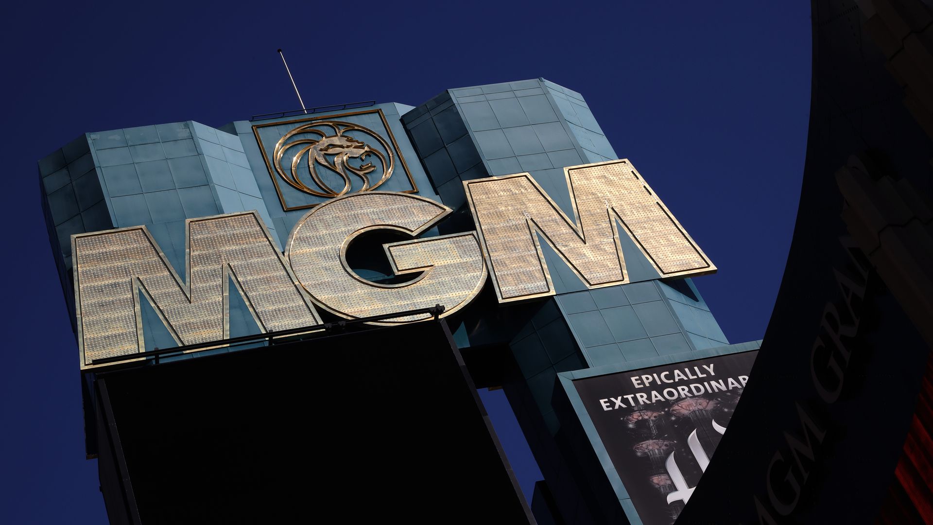 Image of the MGM logo on a building in Las Vegas 