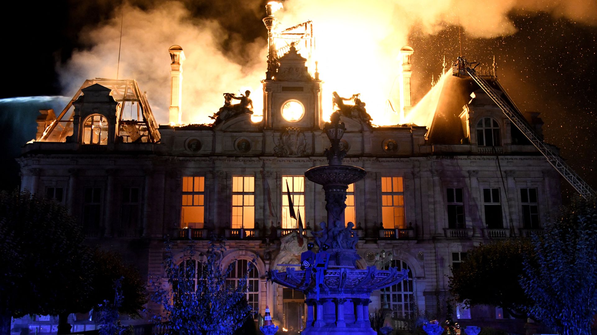 City hall in Limoges, France burns on Saturday. 
