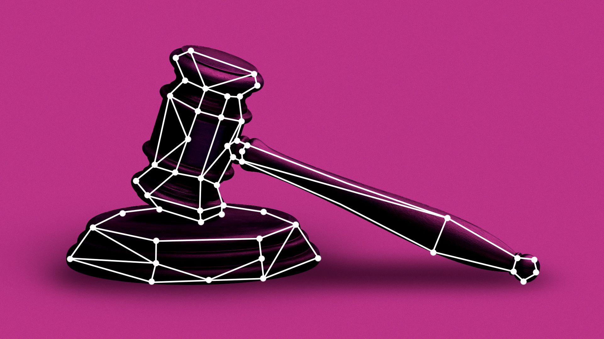 Illustration of a gavel with a facial recognition frame tracing its shape