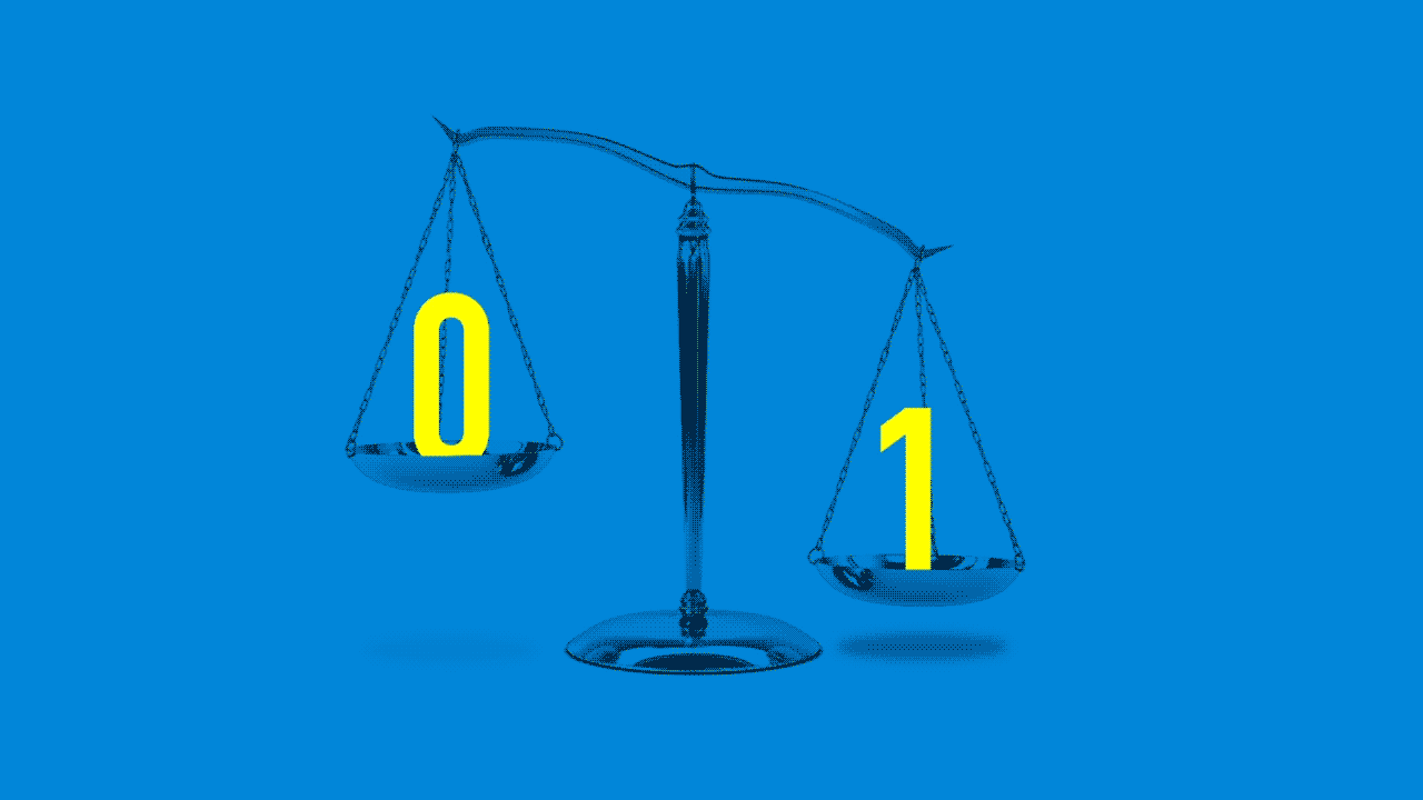 An illustration on 1s and 0s on a scale