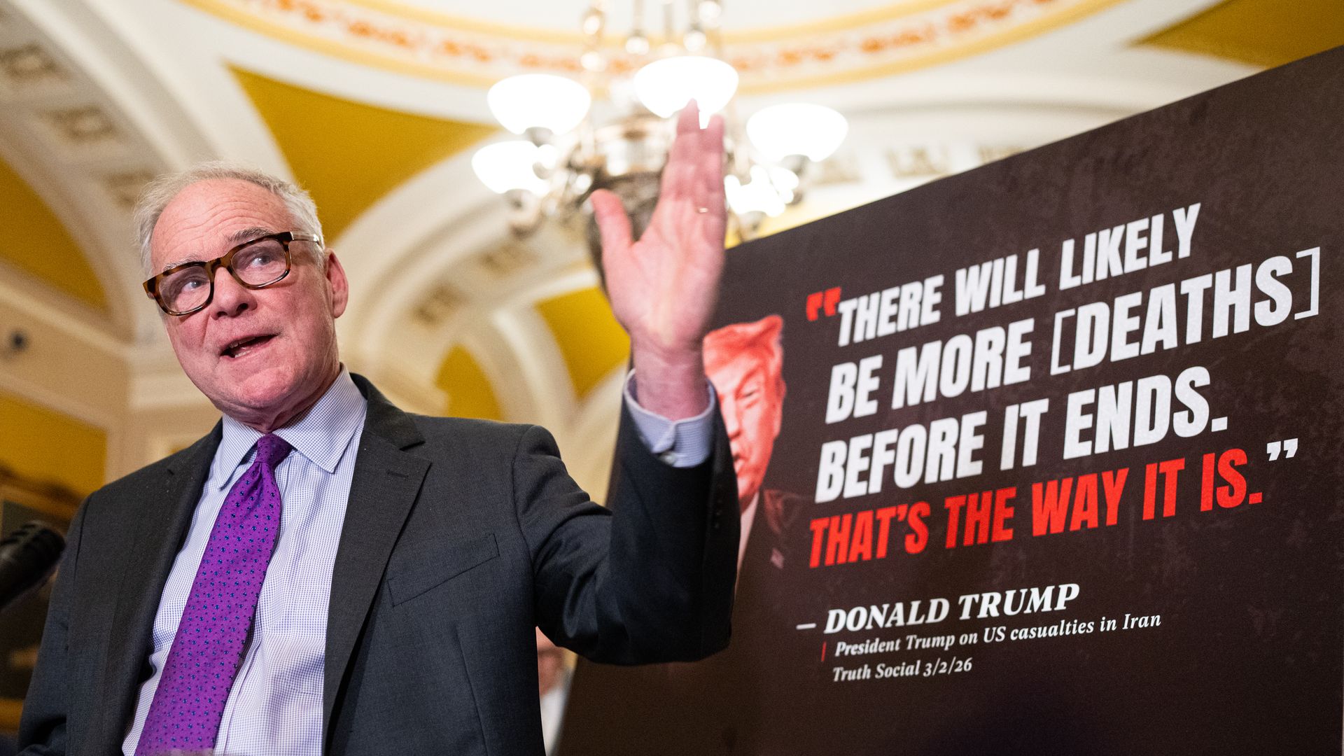 Sen. Tim Kaine speaks during a news conference at the U.S. Capitol on March 3.