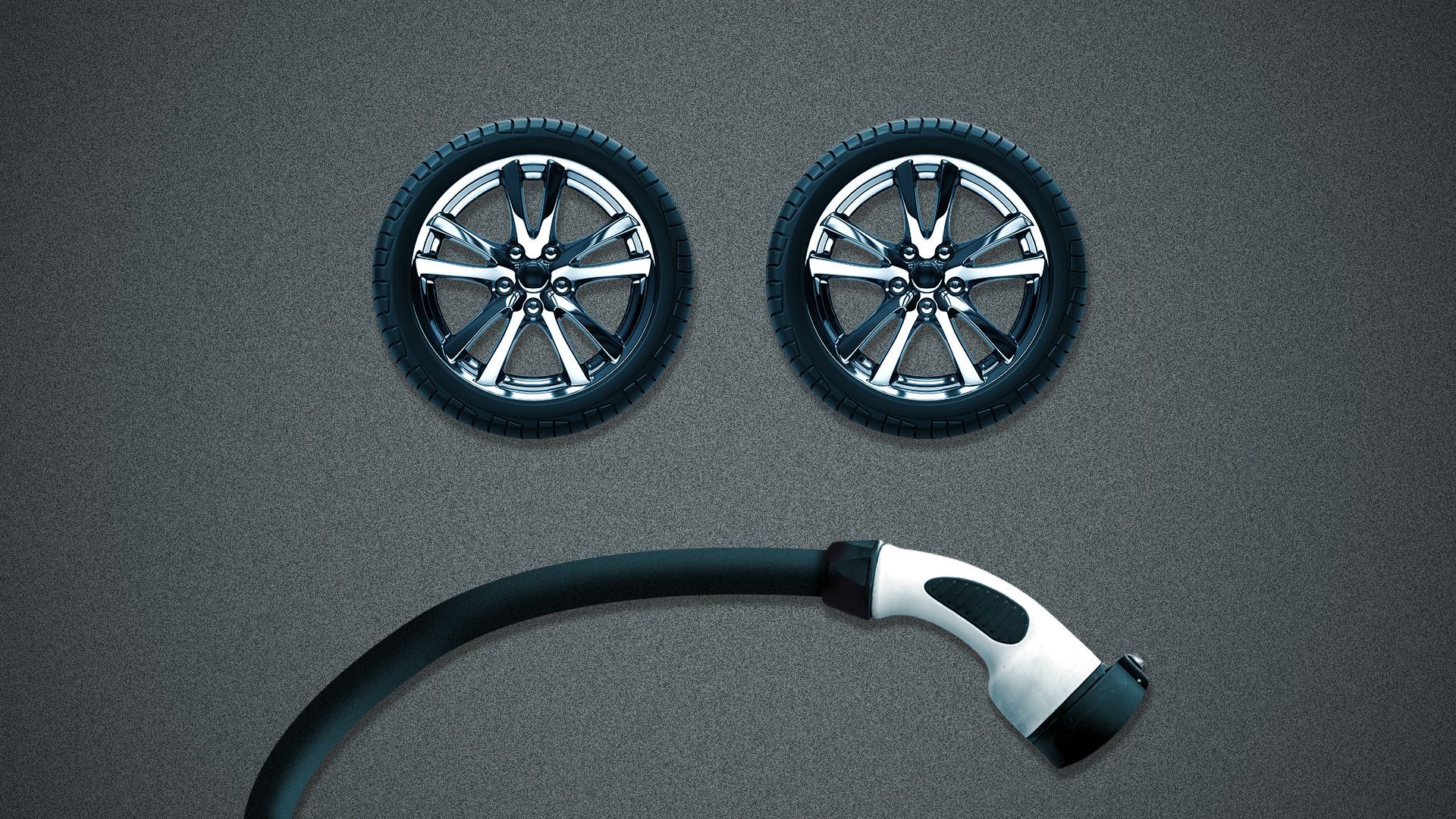 Illustration of a sad face made from an EV plug and two tires.