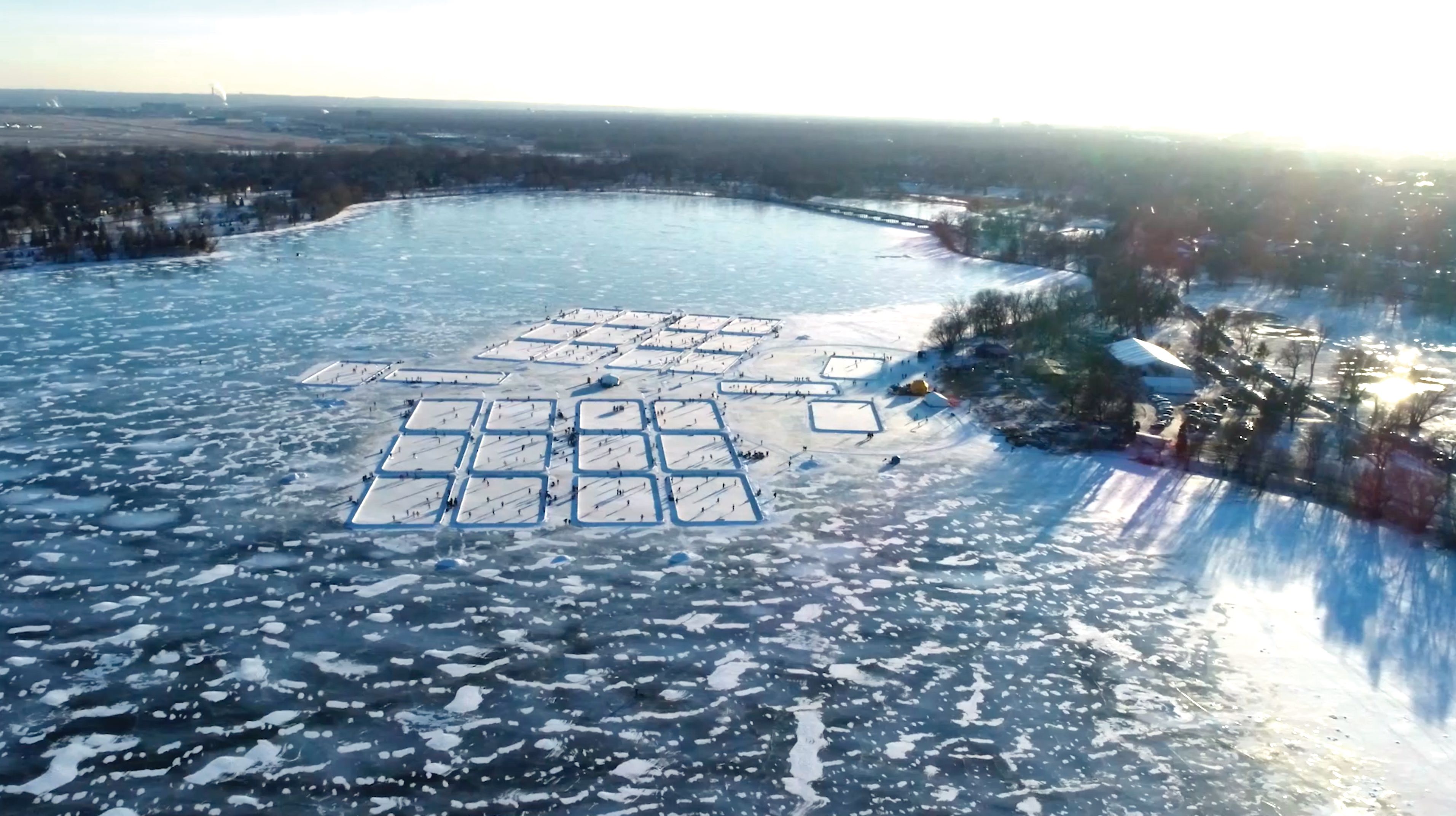 A  frozen lake seen from above.
