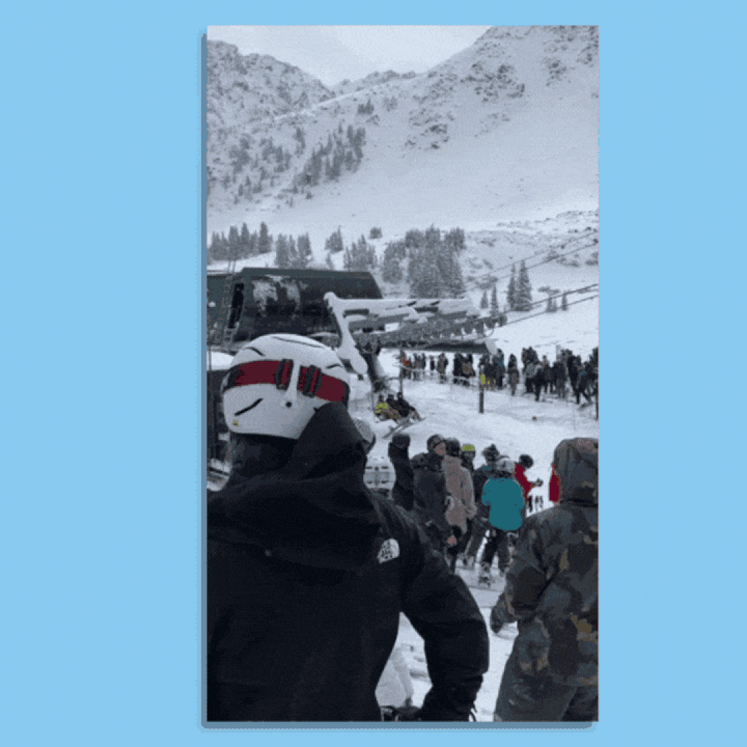 Gif of a crowd of people waiting to ski.