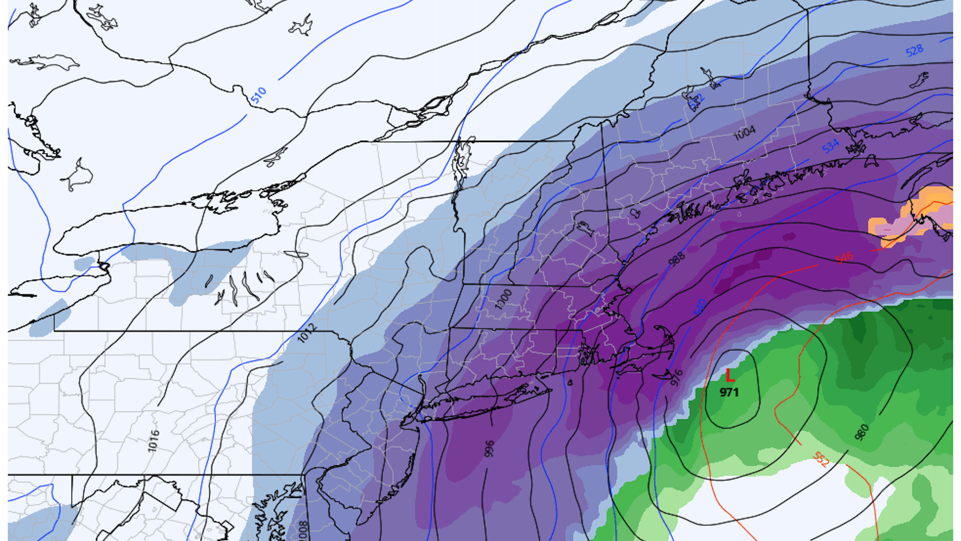 Computer model projection of the New England blizzard on Saturday, Jan. 29, 2022.
