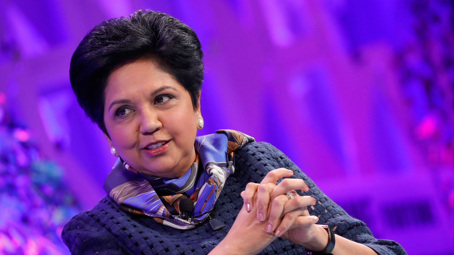 Indra Nooyi speaks on a stage