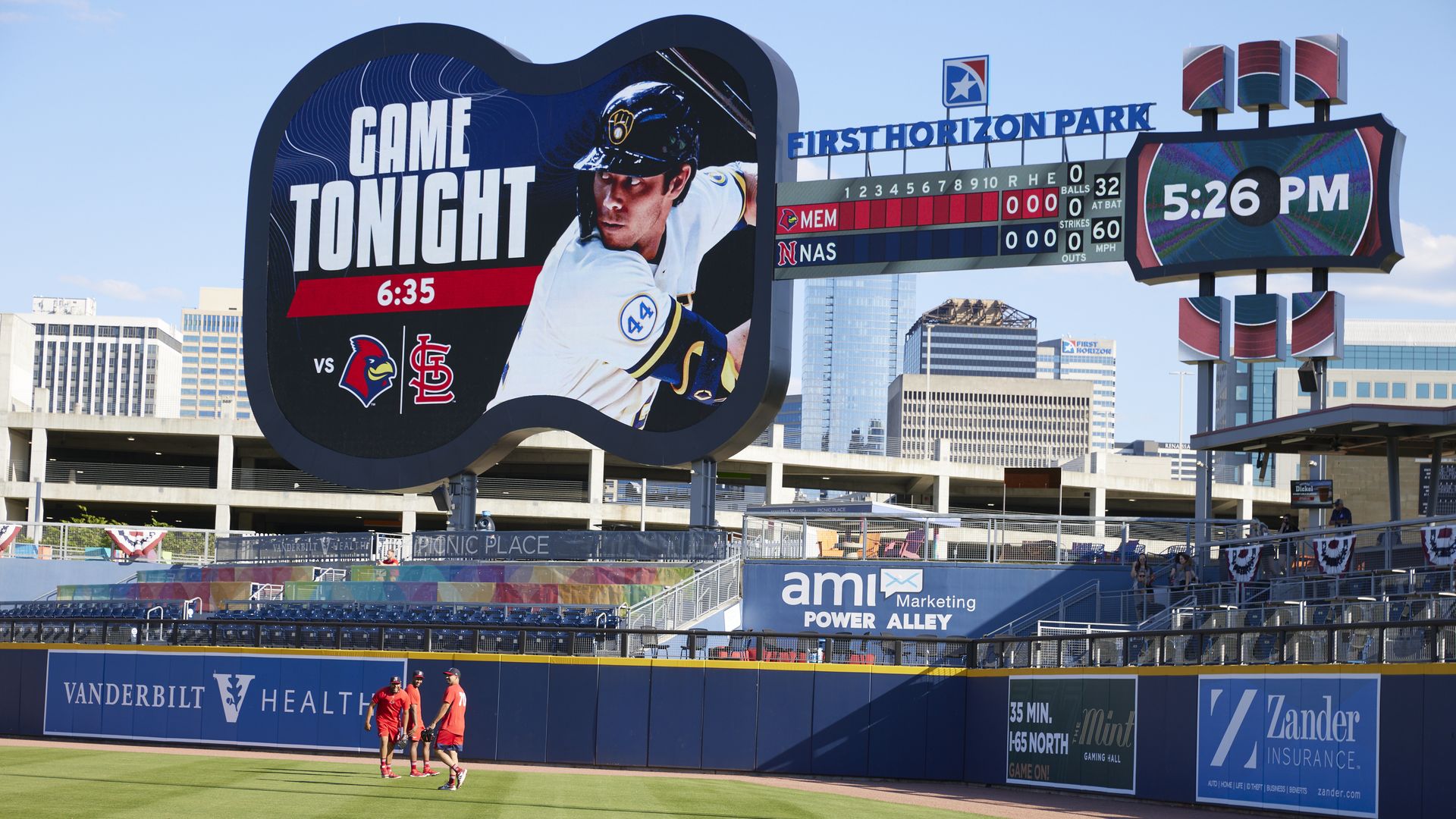 The giant guitar shaped scoreboard at First Horizon Park