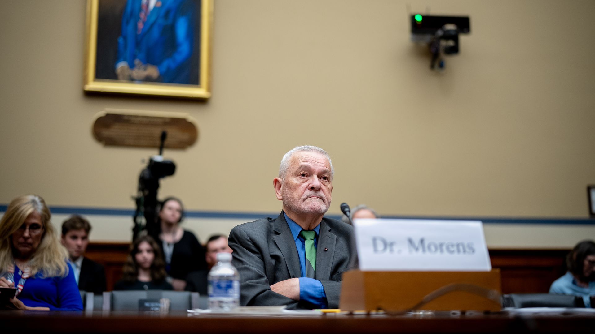 Dr. David Morens, a white man in a grey suit, appears during a House Select Subcommittee on the Coronavirus Pandemic hearing on Capitol Hill on May 22, 2024 in Washington, DC. 