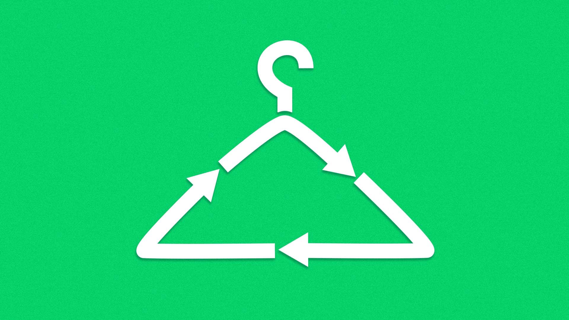 An illustration of a hanger shaped like a recycling sign.