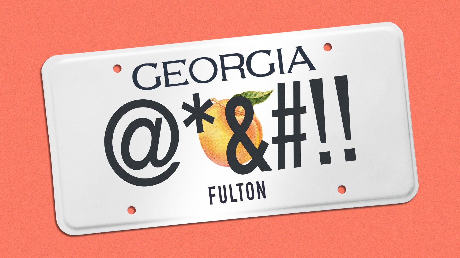 Illustration of a Georgia license plate with symbols implying a swear word.