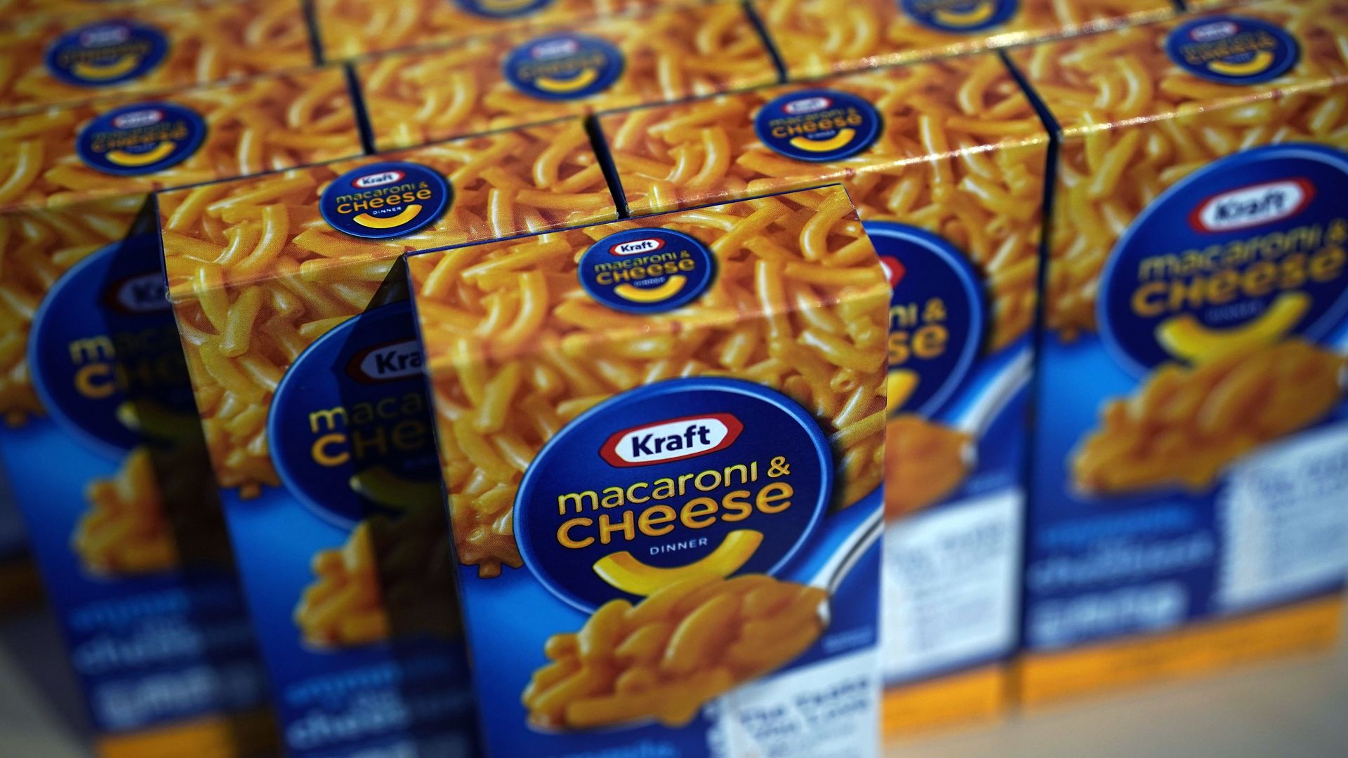 Boxes of Kraft Macaroni & Cheese Dinner are seen in a pop-up store of Kraft Heinz 