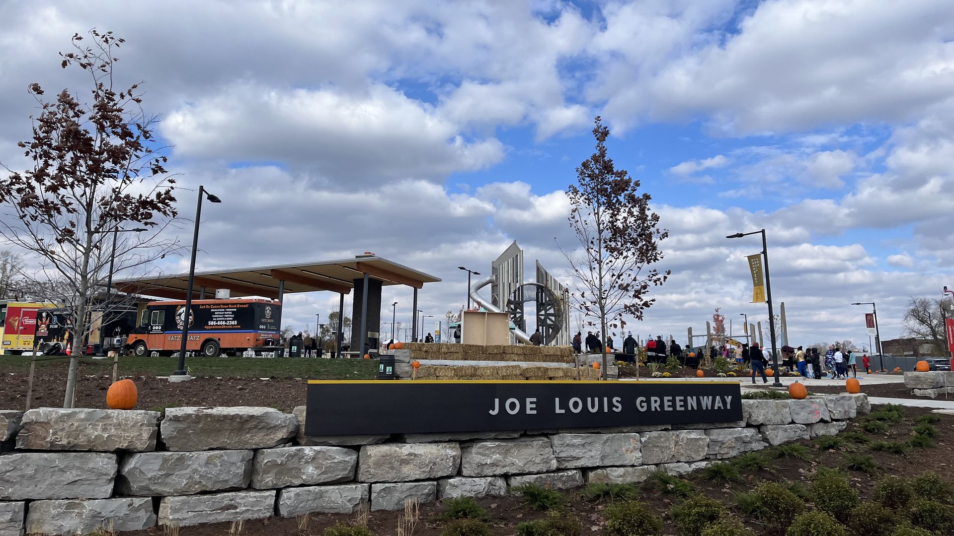 The West Warren Gateway to the Joe Louis Greenway includes a pavilion and other public amenities.