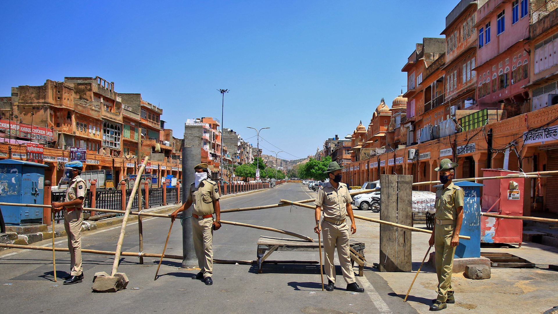 Security personnel stand guard in Jaipur, India.