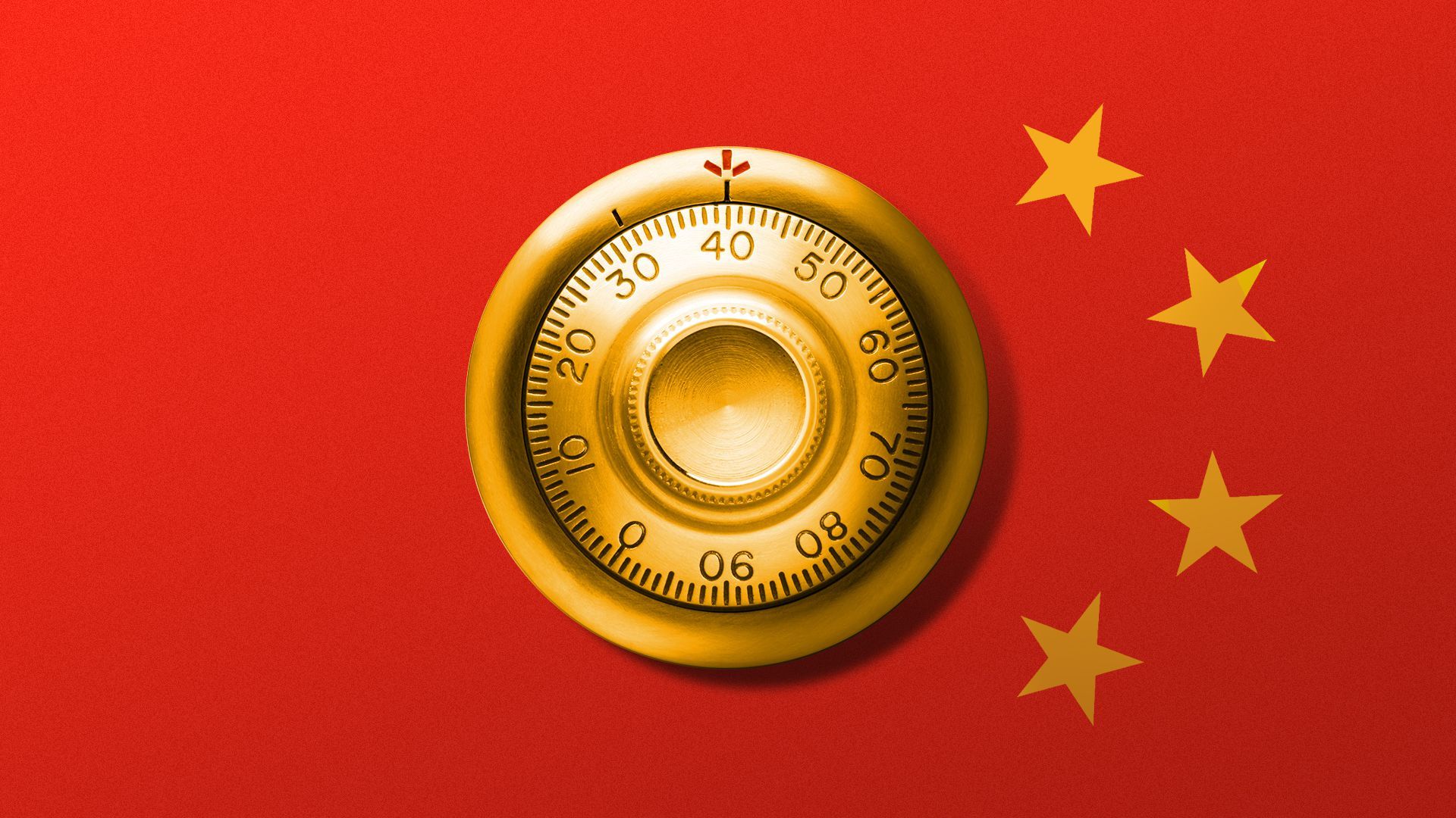 Illustration of a combination lock on a Chinese flag