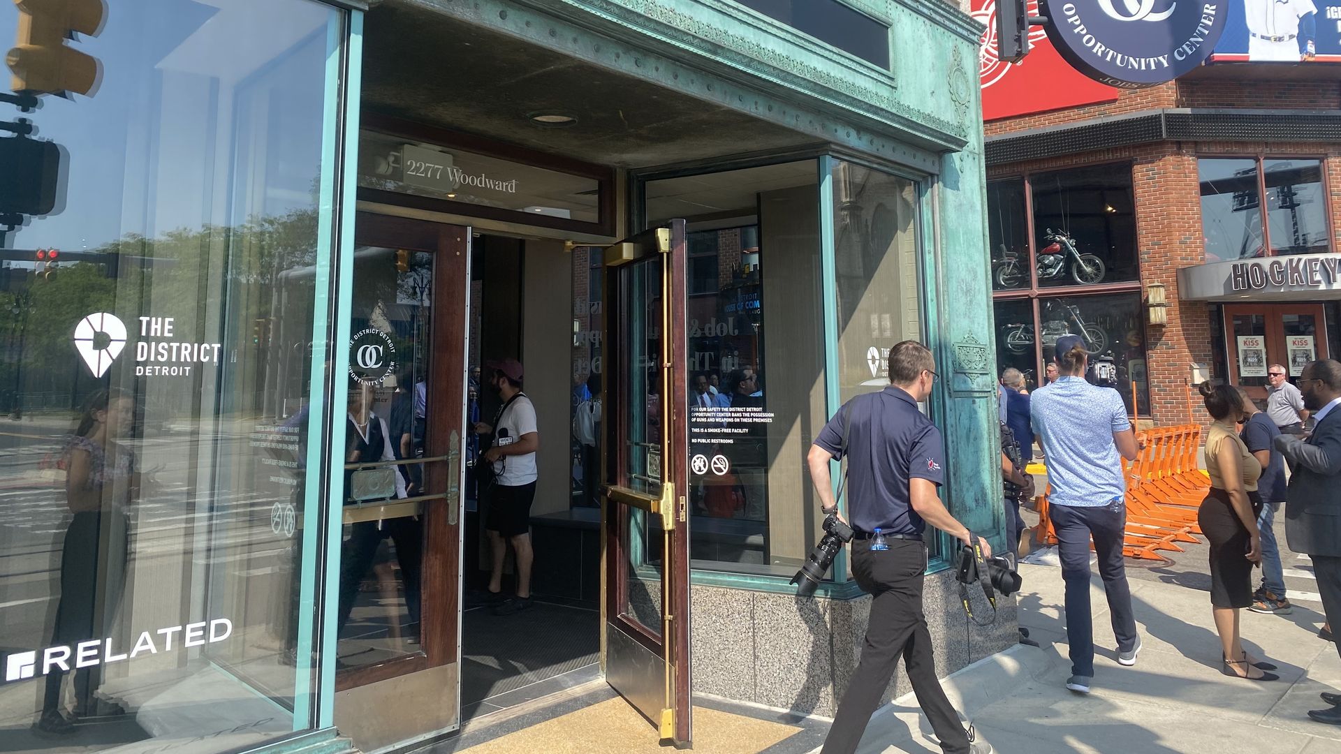 The District Detroit Opportunity Center at 2277 Woodward Ave. in a former Starbucks alongside the Fox Theatre. Photo: Annalise Frank/Axios