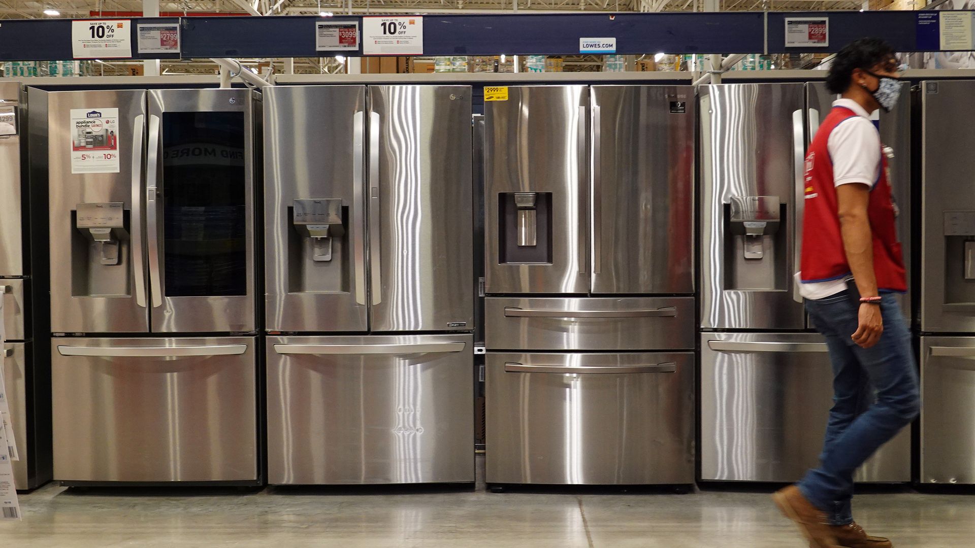 Refrigerators for sale at a Lowe's store