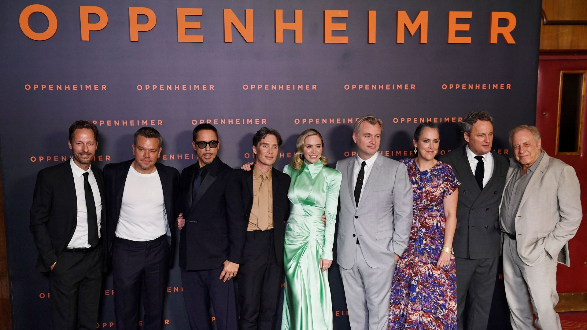 The cast of "Oppenheimer" at the movie's French premiere in Paris on July 11, 2023.